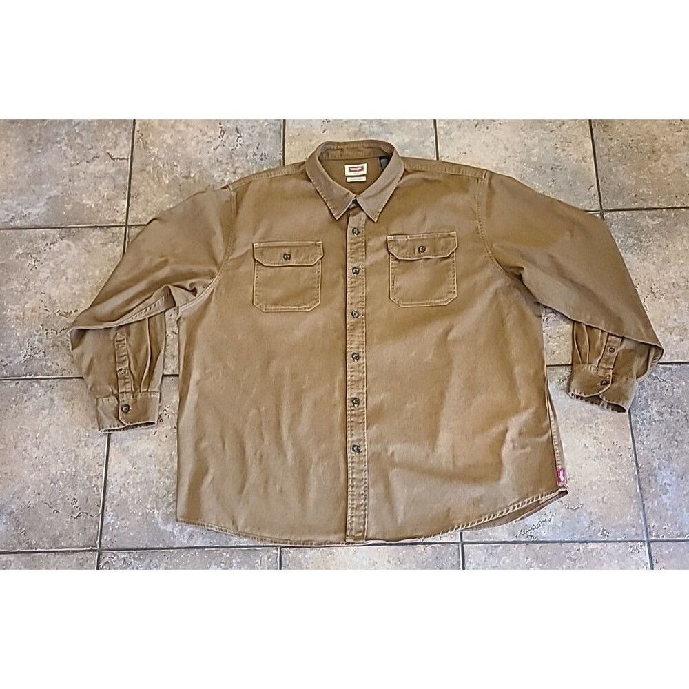 Wrangler Comfort Flex Long Sleeve Button Up Shirt Mens 3XL Brown DBL Pocket USA